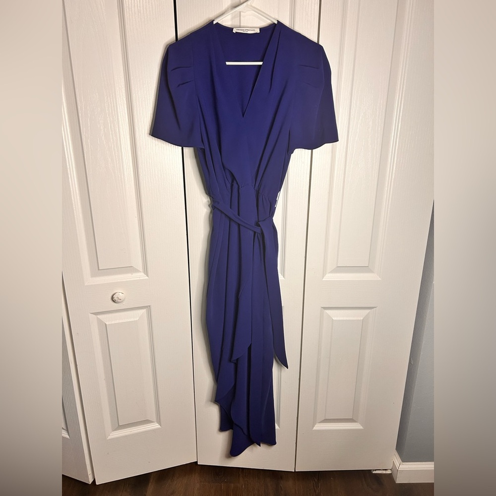 Amanda Uprichard Women’s Medium Royal Blue Belted Wrap Maxi Dress High‎ Low